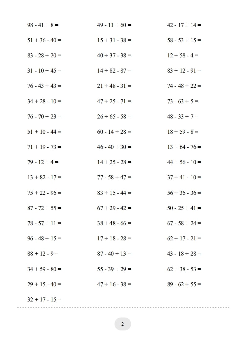 图片[2]-二年级数学上册口算题(加减混合)1000题（人教版）-学科资源库