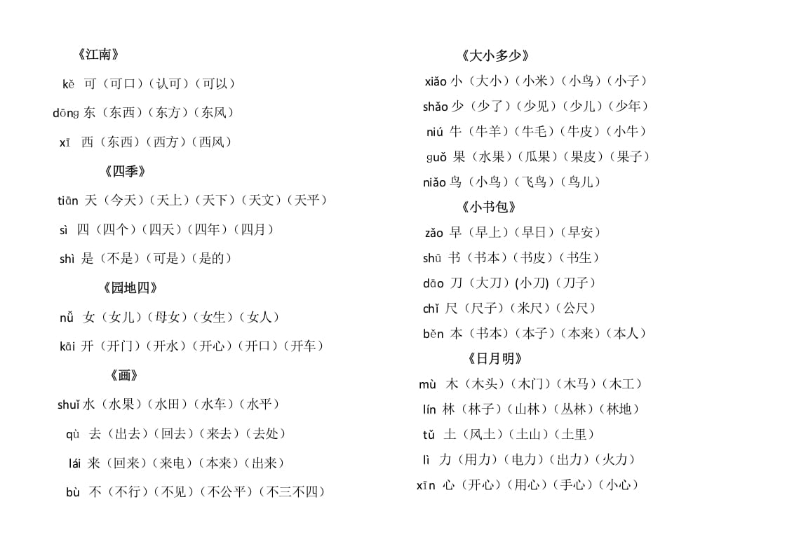 图片[2]-一年级语文上册上写字表生字组词（部编版）-学科资源库