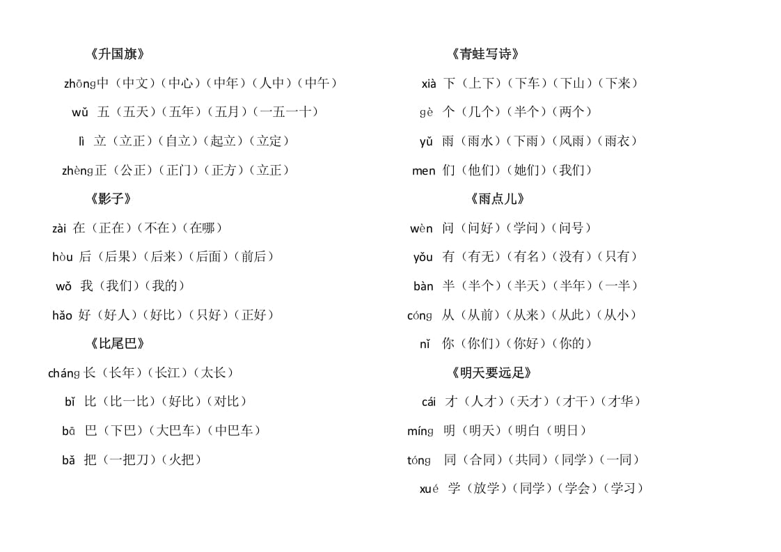 图片[3]-一年级语文上册上写字表生字组词（部编版）-学科资源库