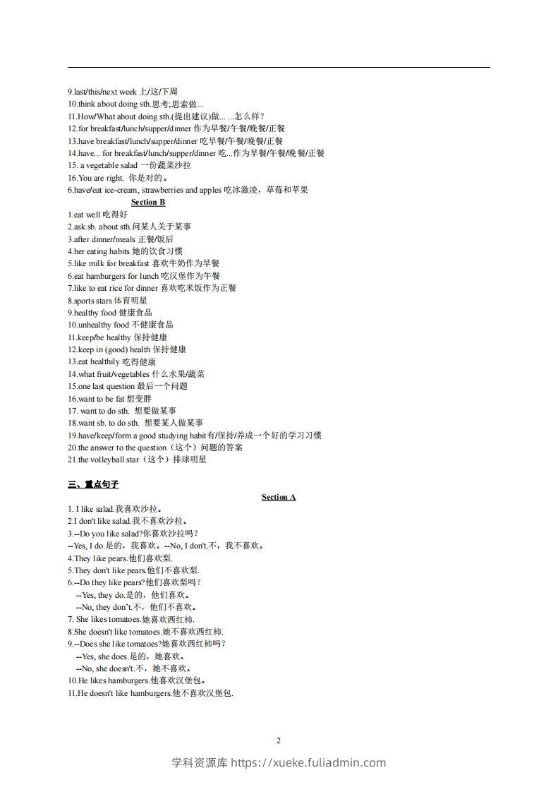 图片[2]-6.人教版七年级上英语Unit6复习提纲-学科资源库