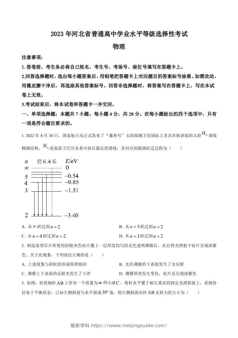 2023年高考物理试卷（河北）（空白卷）-学科资源库