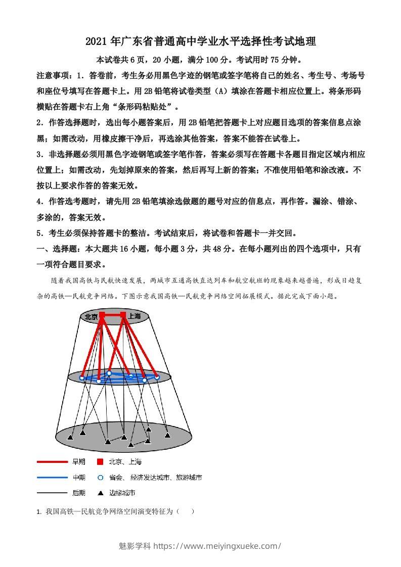 2021年高考地理试卷（广东）（空白卷）-学科资源库