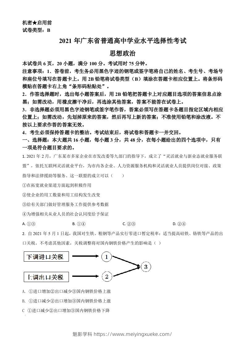 2021年高考政治试卷（广东）（空白卷）-学科资源库