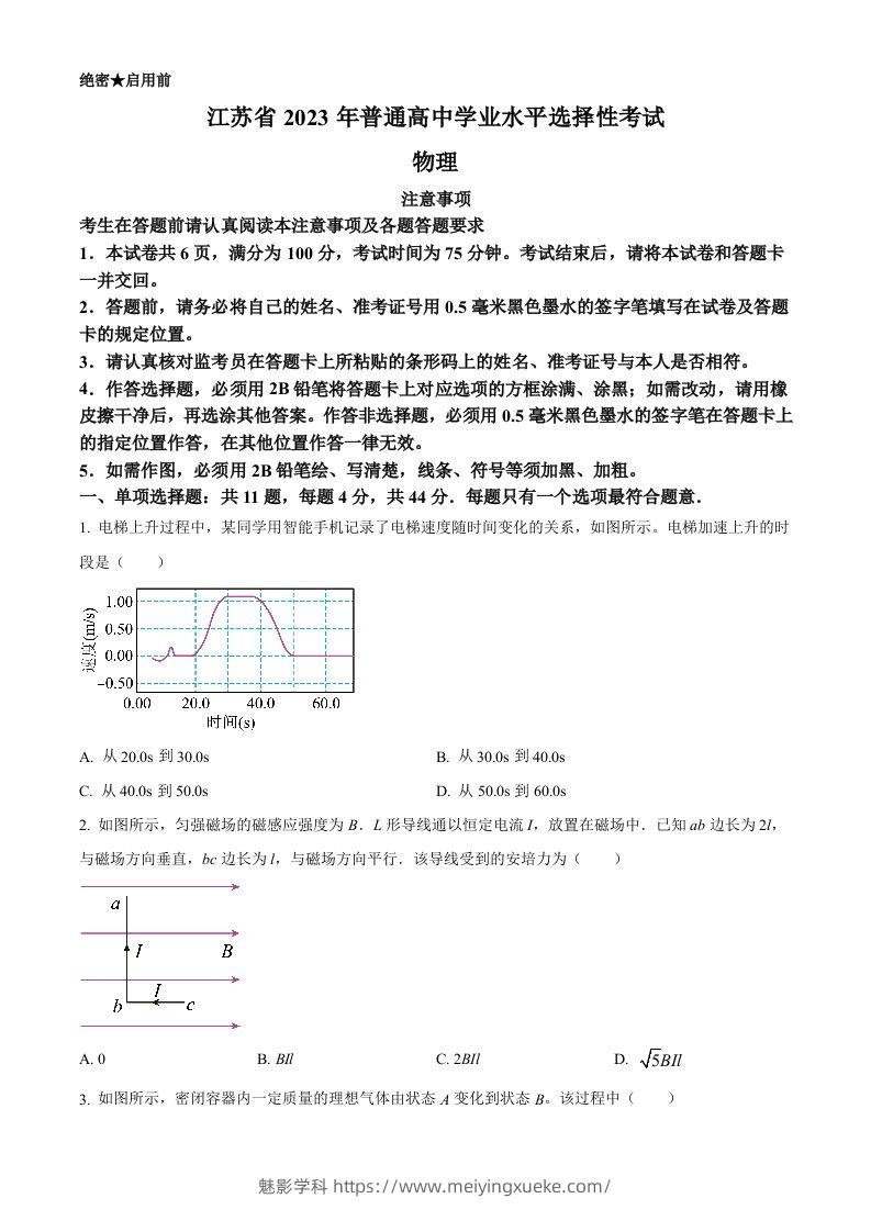 2023年高考物理试卷（江苏）（空白卷）-学科资源库