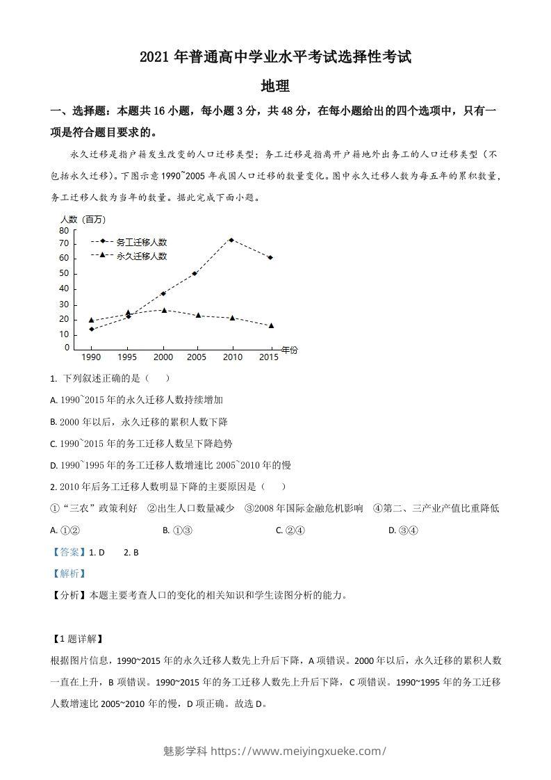 2021年高考地理试卷（湖南）（含答案）-学科资源库