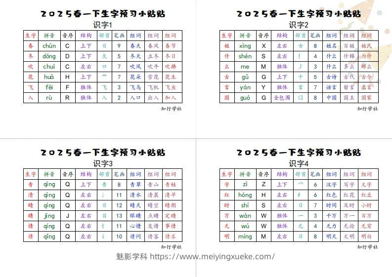 25一下语文生字【预习】小贴贴-学科资源库