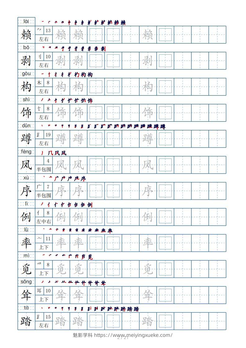 图片[2]-【生字表字帖250个（偏旁部首+笔顺+拼音21页）】四下语文-学科资源库