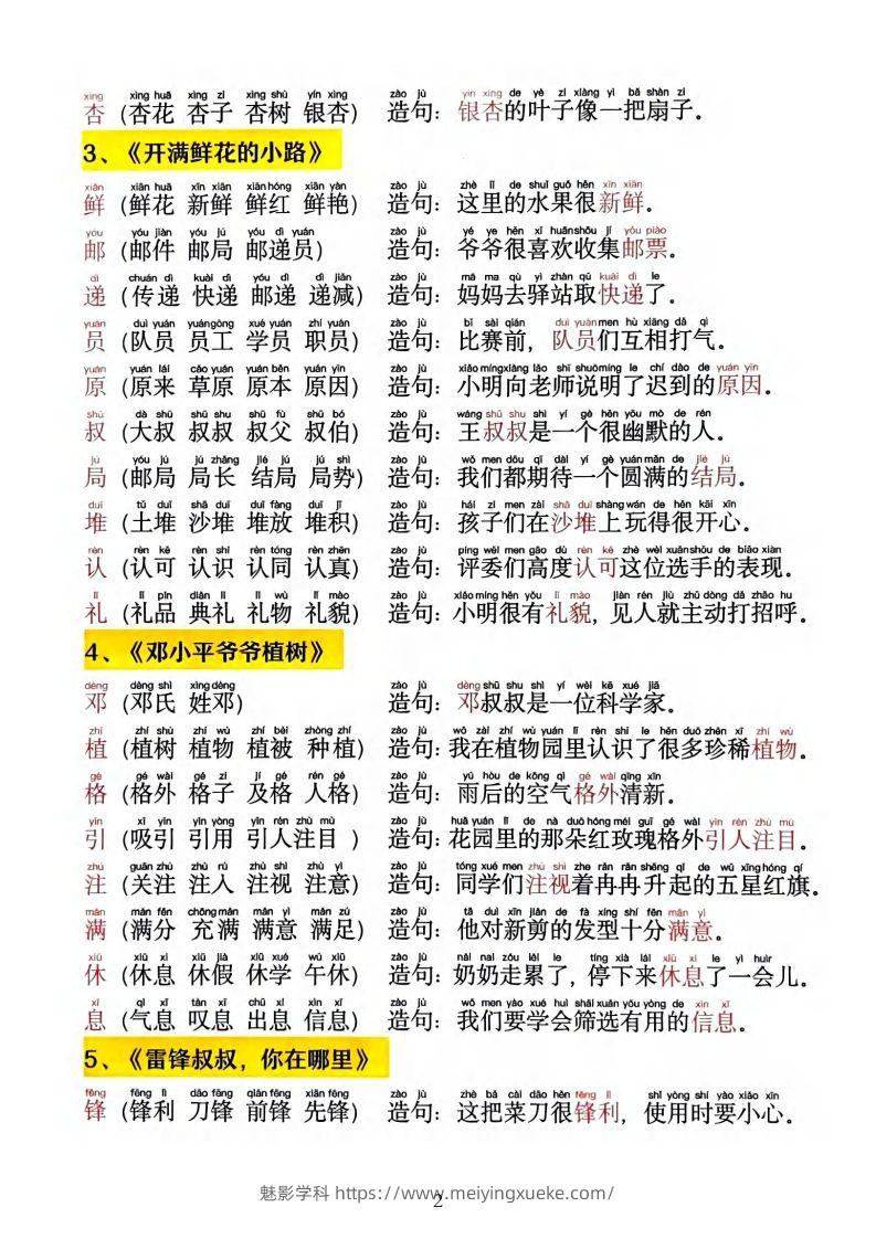 图片[2]-2025新版•二下语文《同步生字拼音组词造句》-学科资源库